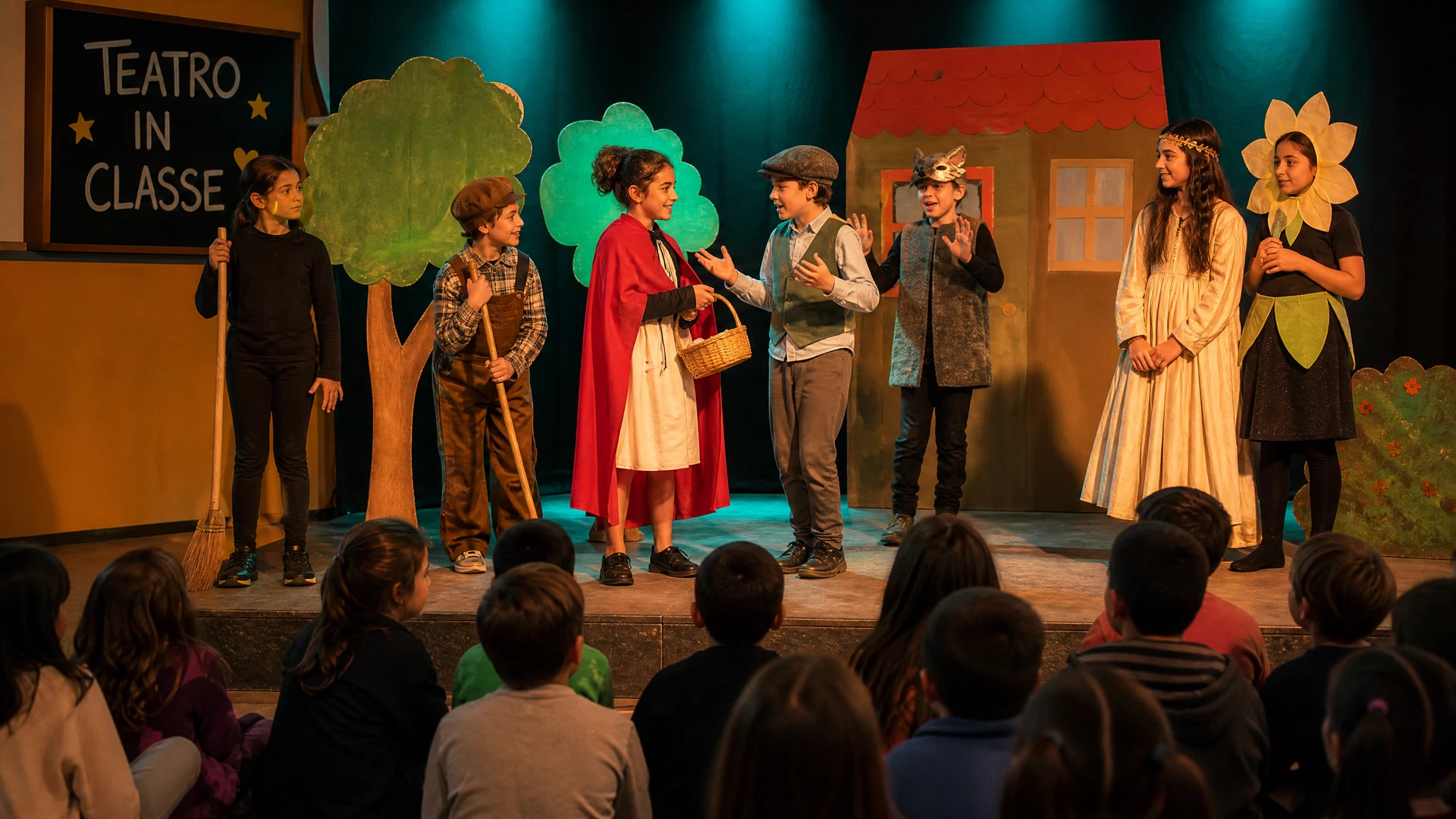 Bambini impegnati in una performance teatrale a scuola
