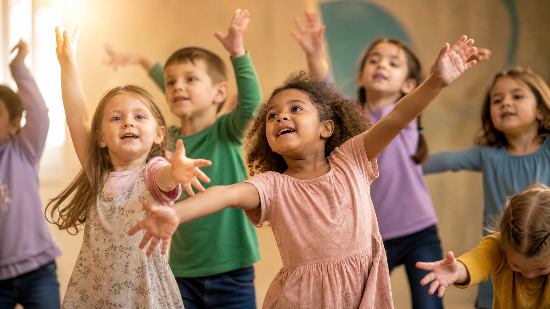 Bambini impegnati in un laboratorio espressivo di teatro pedagogico